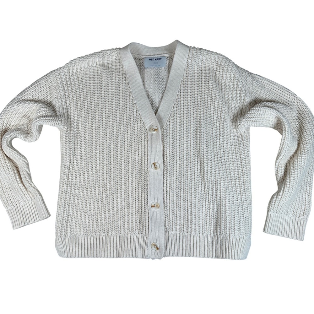 Old‎ Navy Girls Large 10-12 Cream Shaker Stitch Button Front Cardigan Sweater